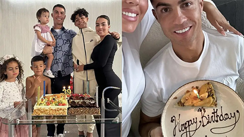 Ronaldo chỉ dám ăn miếng bánh sinh nhật bé xíu