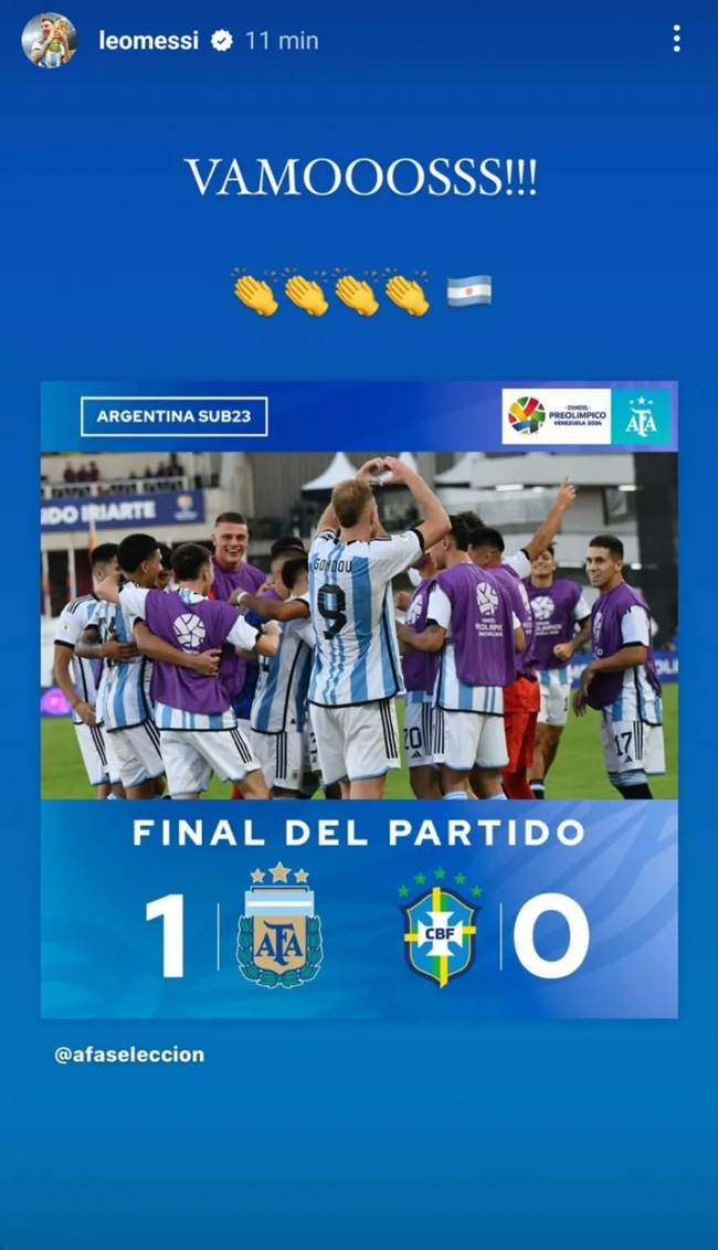 Messi đăng thông điệp ăn mừng chiến thắng của ĐT U23 Argentina 