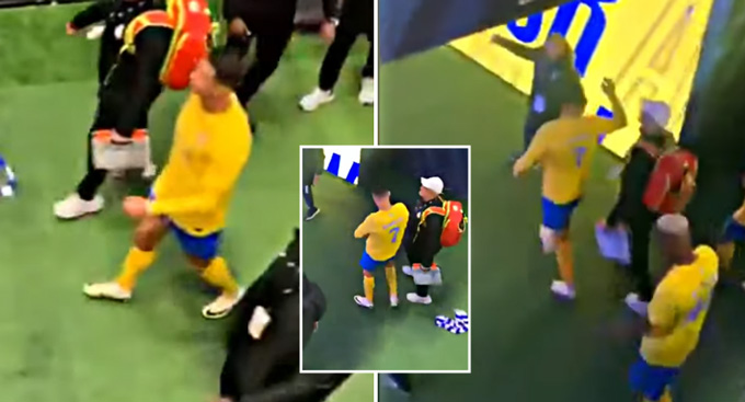 Ronaldo nhét khăn của fan ném xuống vào vùng kín