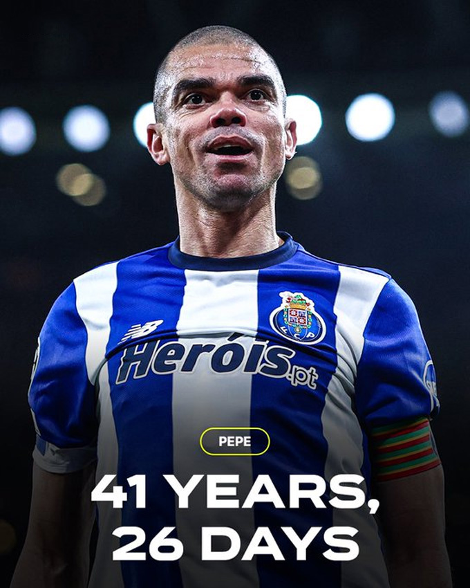 Pepe đi vào lịch sử khi trở thành cầu thủ trên 41 tuổi đầu tiên thi đấu ở Champions League
