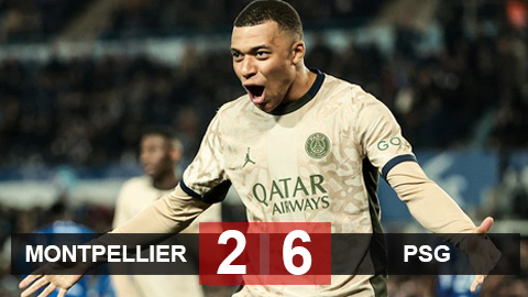 Kết quả Montpellier vs PSG: Mbappe lập hat-trick