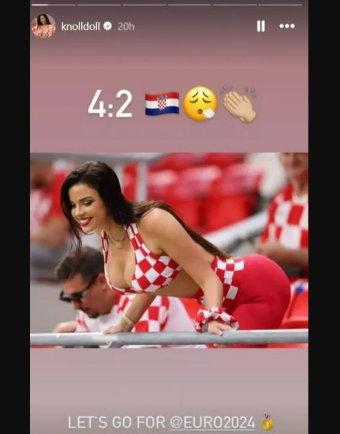 Cụ thể, Knoll đã đăng bức ảnh cô cổ vũ ĐT Croatia trong quá khứ lên story tài khoản Instagram cá nhân kèm dòng chú thích: “Tiến tới EURO 2024”. 