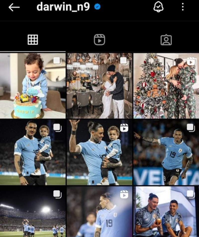 Trang Instagram cá nhân của Nunez không có hình ảnh nào về Liverpool nữa