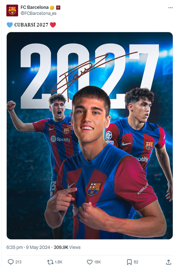 Barca giữ chân thành công Cubarsi đến năm 2027