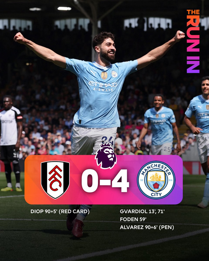 Man City đại thắng 4-0 ngay trên sân của Fulham