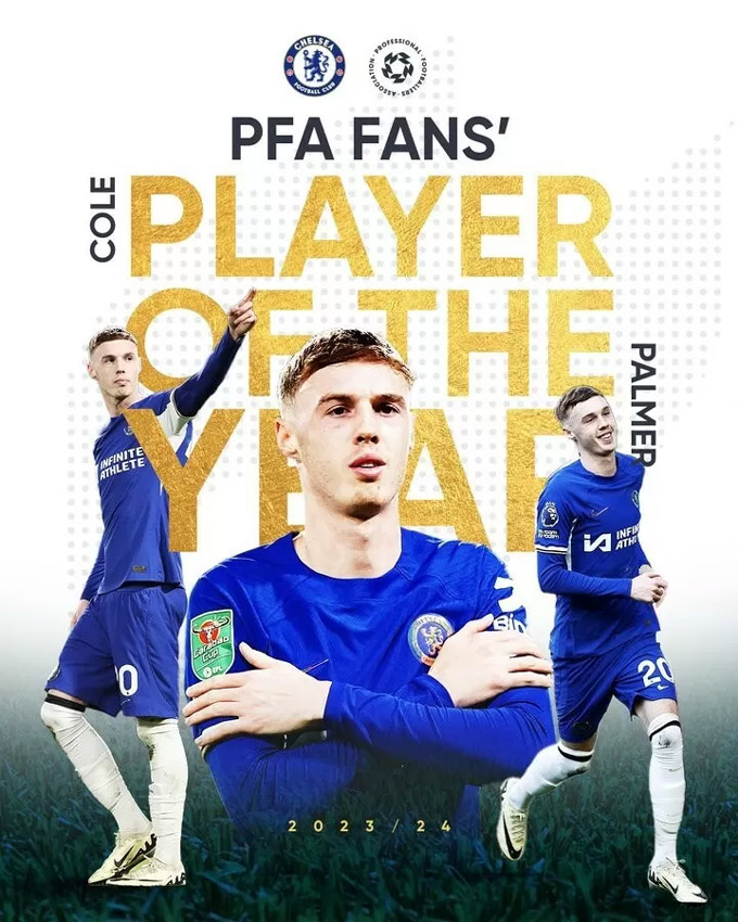 Palmer đã thắng giải Cầu thủ xuất sắc nhất Premier League 2023/24 của PFA do fan bầu chọn.