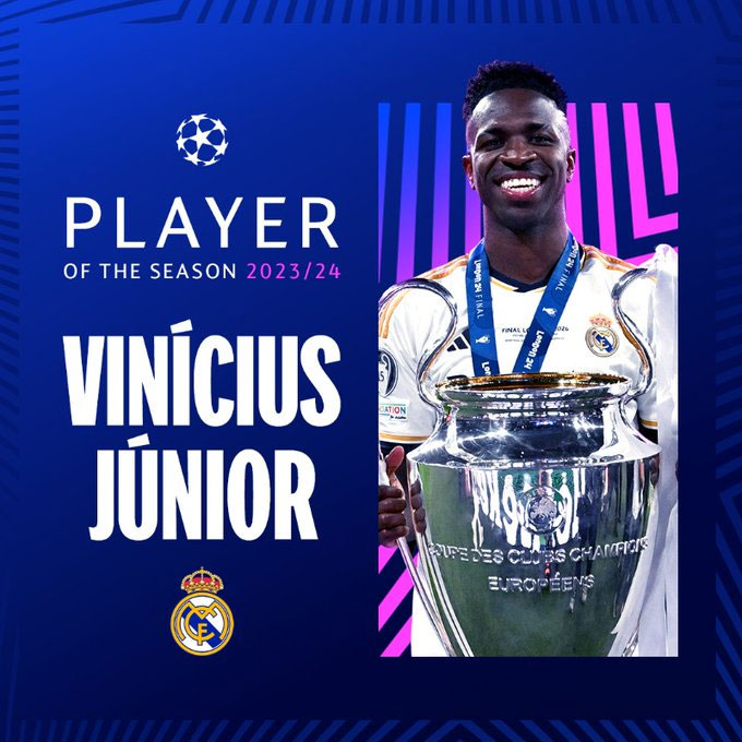 Vinicius được bầu là Cầu thủ xuất sắc nhất Champions League 2023/24