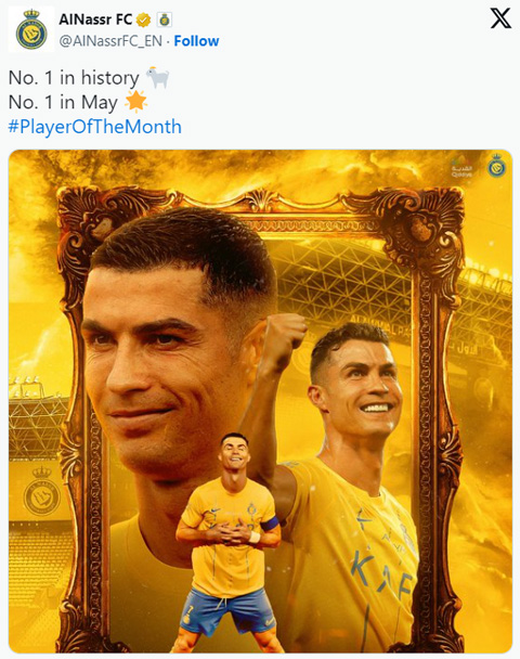 Al Nassr gọi Ronaldo là GOAT sau mùa giải bùng nổ