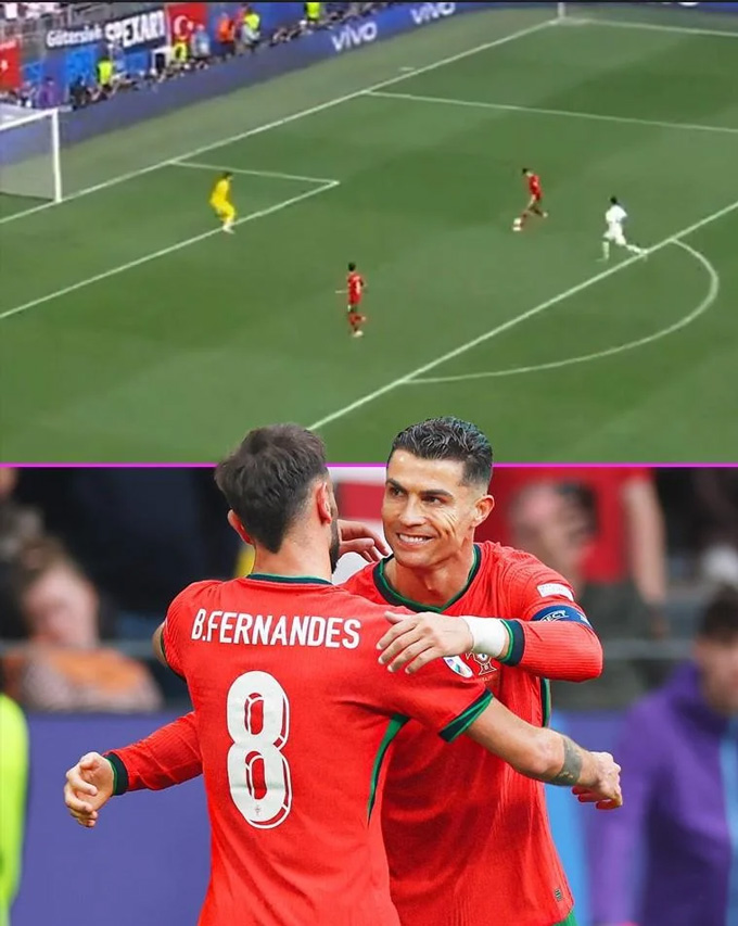 Ronaldo cực kỳ đồng đội khi chuyền bóng cho Fernandes ghi bàn