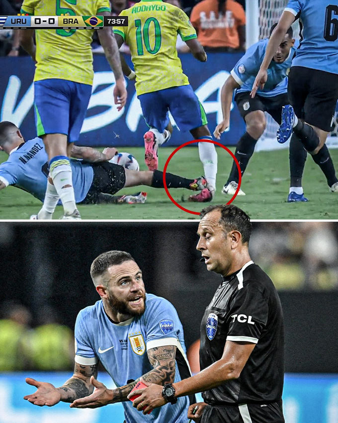 Nandez nhận thẻ đỏ ở phút 74 sau pha vào bóng thô bạo với Rodrygo