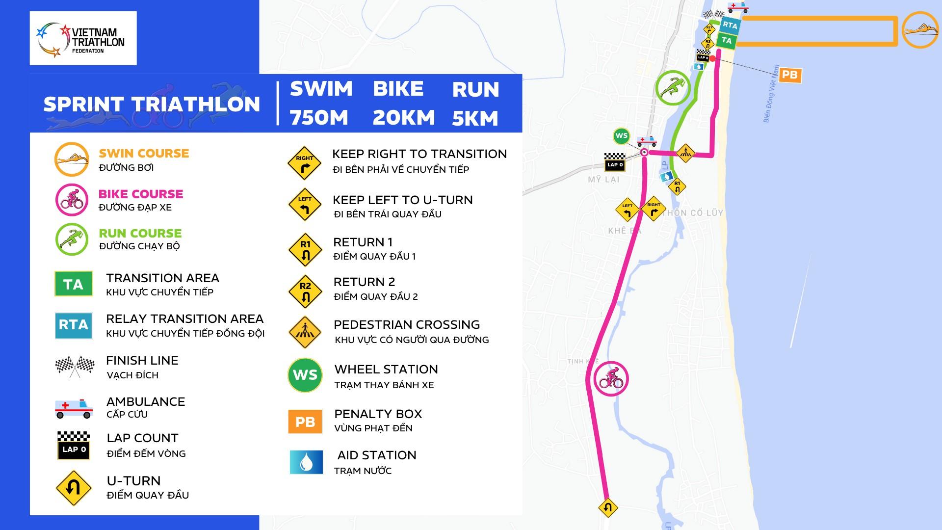 Đường đua nội dung Triathlon Sprint cá nhân, có sự tham gia của cả VĐV chuyên nghiệp và phong trào