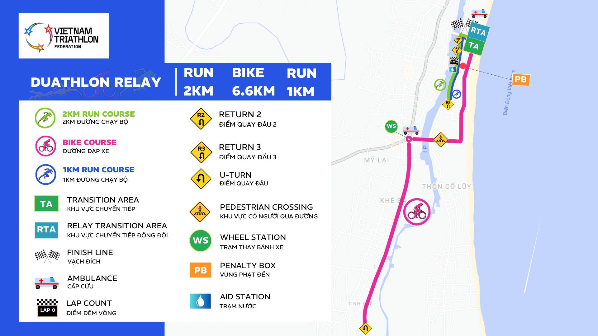 Đường đua nội dung Duathlon Mixed Relay, có sự tham gia của cả VĐV chuyên nghiệp và phong trào