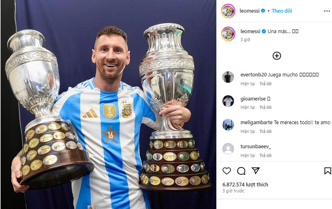 Messi chia sẻ niềm vui trên Instagram cá nhân