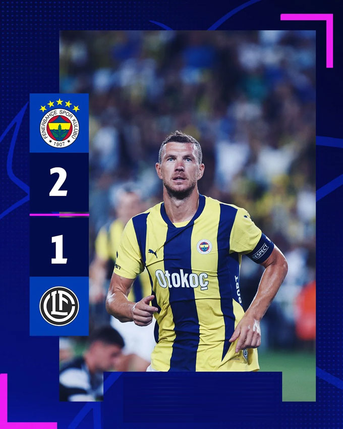 Fenerbahce đánh bại Lugano 2-1 ở lượt về để giành quyền vào vòng loại thứ 3 Champions League 2024/25