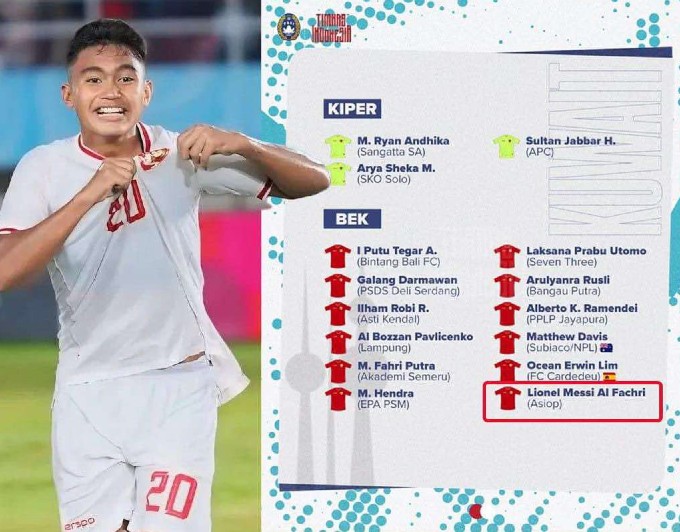 Cái tên Lionel Messi xuất hiện trong bản danh sách tập trung của U16 Indonesia