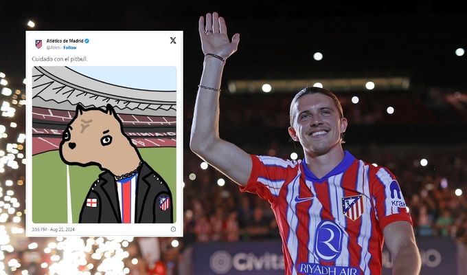 Atletico công bố bản hợp đồng với Gallagher một cách hài hước.