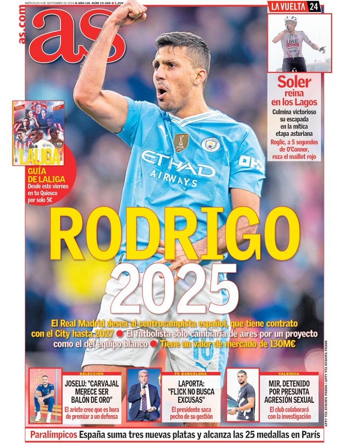 Sự xuất hiện đầy ẩn ý của Rodri trên trang bìa AS