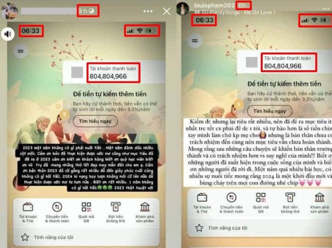 Hình ảnh cho thấy Louis Phạm đã mượn hình ảnh và số dư tài khoản của người khác để khoe mẽ và nâng cao giá trị bản thân 