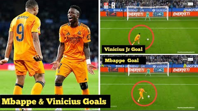 Mbappe và Vinicius đều được đá phạt đền ở trận thắng Sociedad