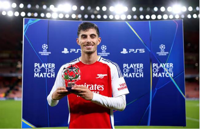 Havertz được bầu là cầu thủ hay nhất trận Arsenal vs PSG