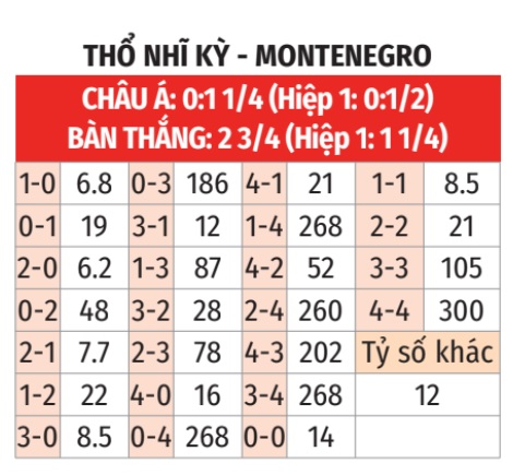 Thổ Nhĩ Kỳ vs Montenegro