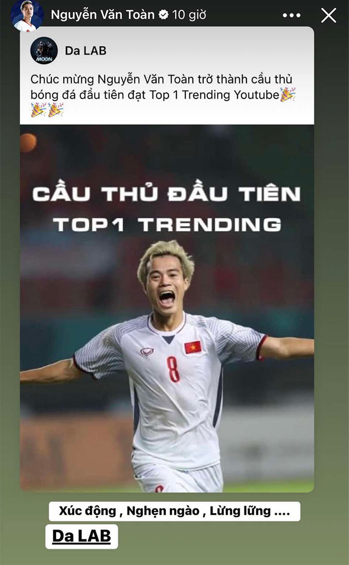 Văn Toàn hào hứng "khoe" chiến tích chưa từng thấy với cầu thủ Việt Nam trên trang cá nhân 