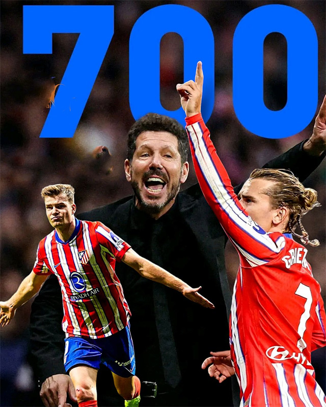 HLV Simeone đã cán mốc 700 trận cùng Atletico