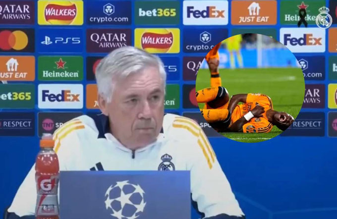 Ancelotti tự tin dù Real đang phải chịu nhiều chấn thương, mới nhất là Vinicius (ảnh nhỏ)