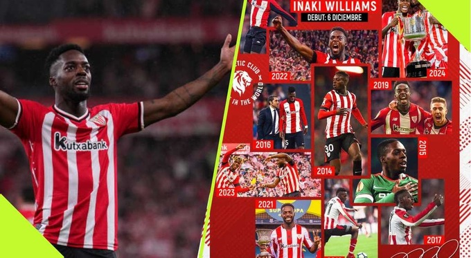 Inaki Williams vừa kỷ niệm tròn 10 năm khoác áo đội 1 của Bilbao