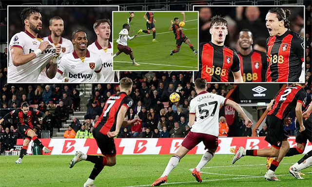 Bournemouth chia điểm với West Ham trong trận cầu siêu kịch tính