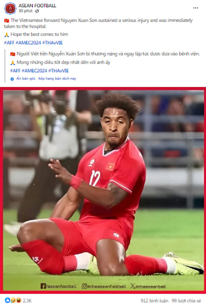 Trang ASEAN Football lên bài chúc Xuân Son mau khỏe