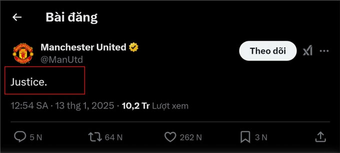 MU sẽ không bị phạt vì bài đăng trên tài khoản chính thức của CLB