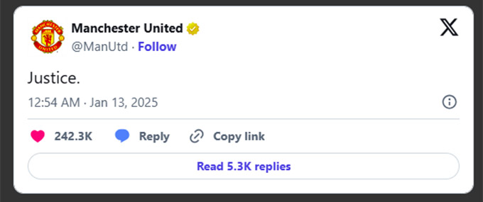 MU cũng đăng đàn, nói "Công lý".