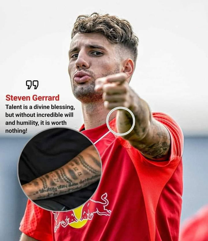 Szoboszlai xăm câu nói nổi tiếng của Gerrard ở trên tay