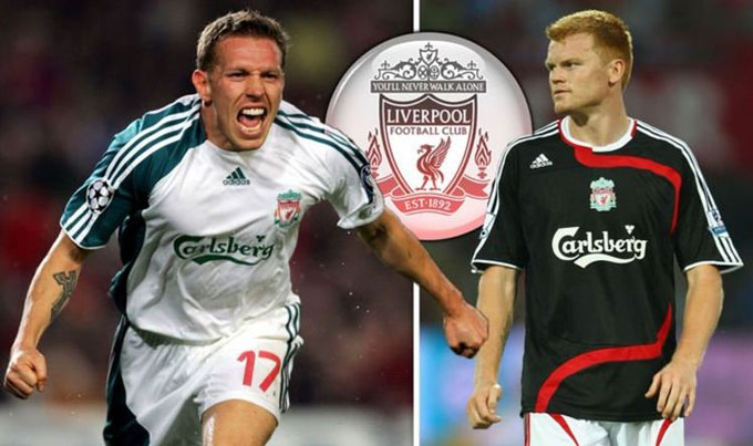 John Arne Riise và Craig Bellamy trong màu áo Liverpool