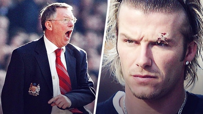 Sir Alex trong vụ "chiếc giày bay" nhắm vào ngôi sao David  Beckham năm 2003
