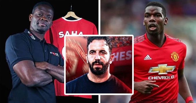 Saha (trái) khuyên HLV Amorim (giữa) ký hợp đồng với Pogba