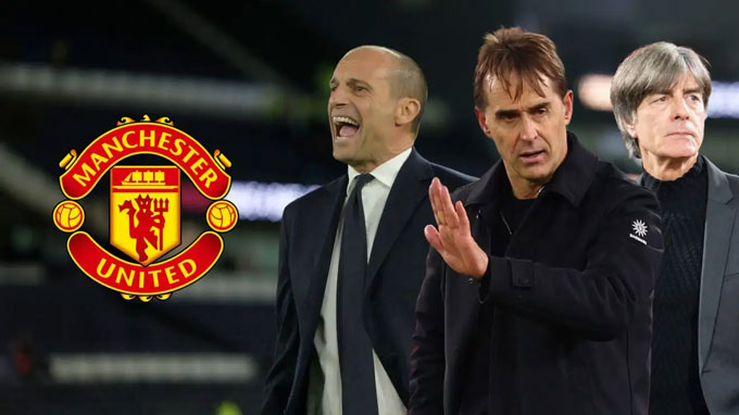 3 ứng viên được đồn đoán có thể thay Amorim gồm (trái sang) Allegri, Lopetegui và Low