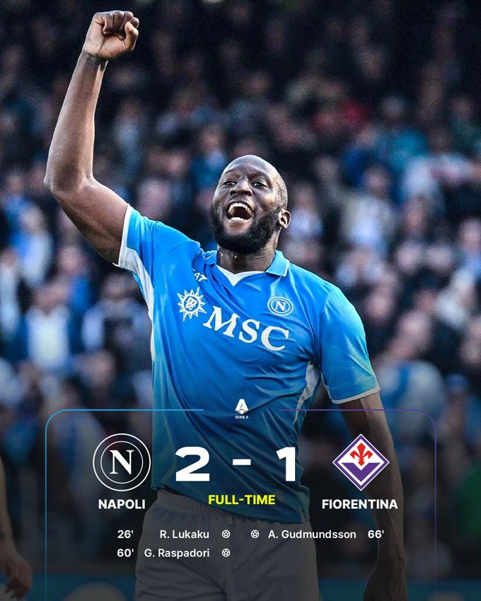 Lukaku ghi 1 bàn và kiến tạo 1 bàn giúp Napoli đánh bại Fiorentina