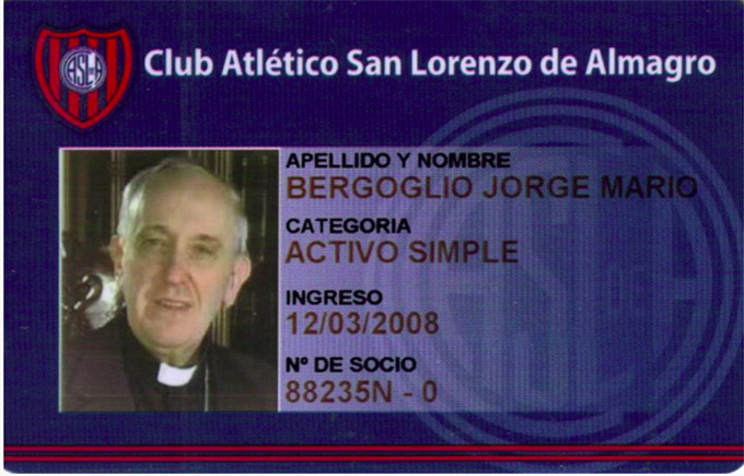 Thẻ thành viên của Giáo hoàng Francis tại CLB San Lorenzo