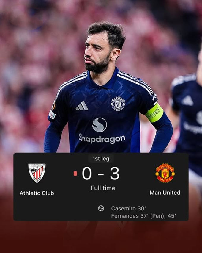 Bruno lập cú đúp giúp MU đại thắng Bilbao
