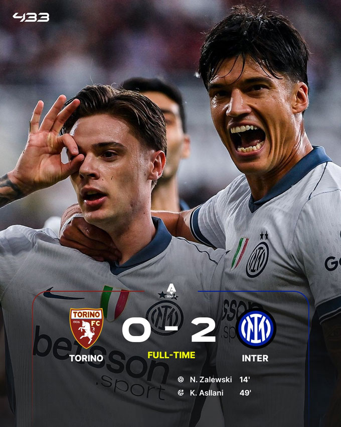 Inter có chiến thắng 2-0 trên sân của Torino