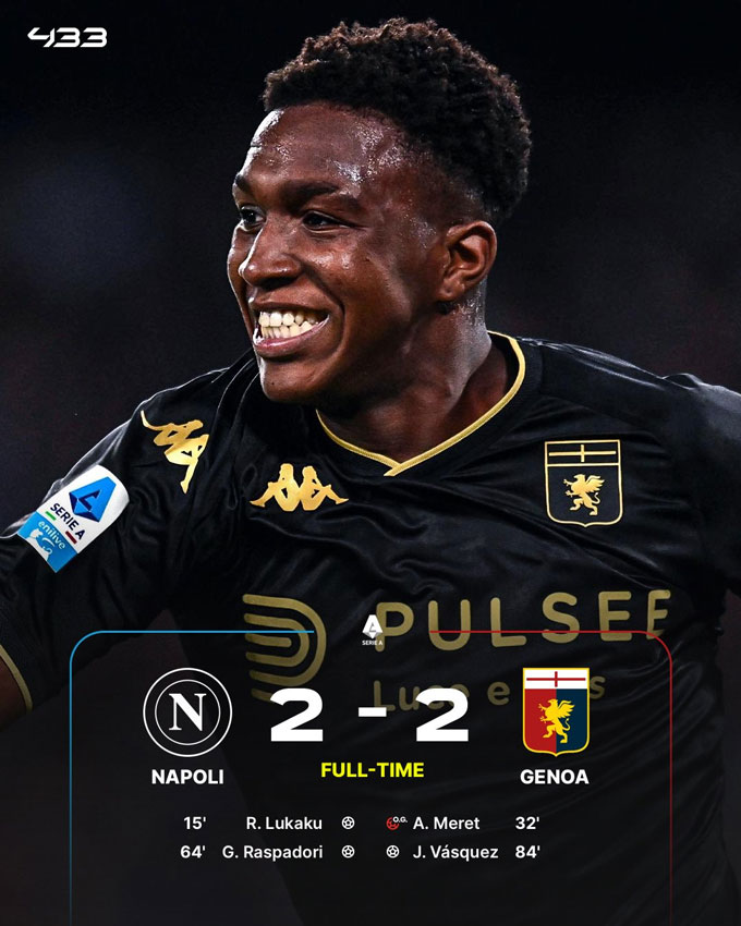 Napoli bị Genoa cầm hòa 2-2