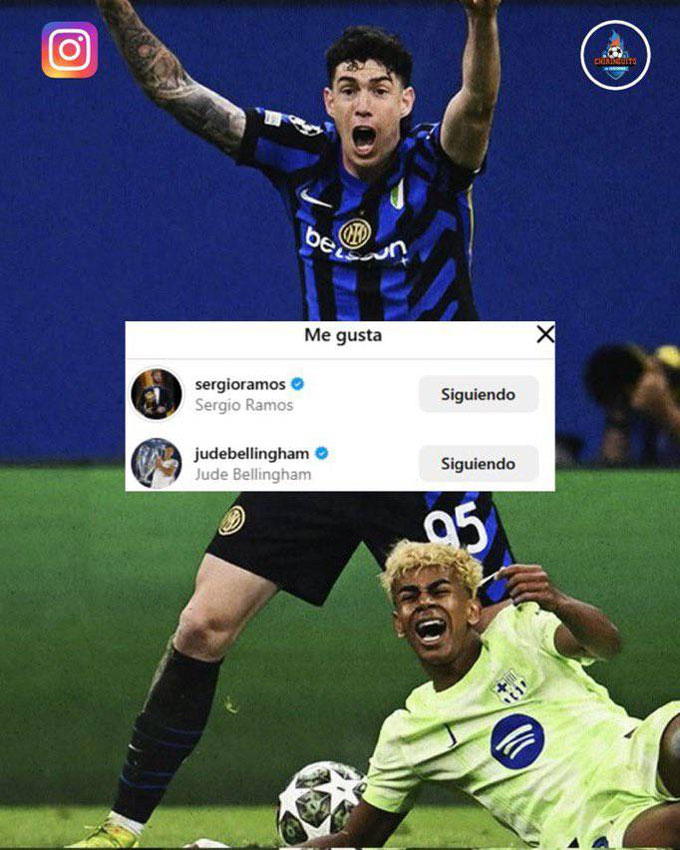 Ramos và Bellingham thích bài đăng của Bastoni sau khi Inter đánh bại Barca tại Champions League