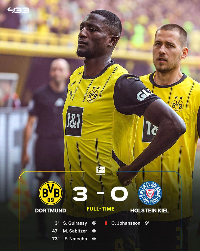 Dortmund có chiến thắng 3-0 trước Holstein Kiel để chính thức giành vé dự Champions League 2025/26