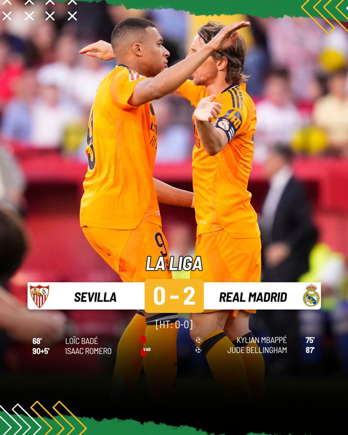 Real thắng Sevilla khi đối thủ phải nhận 2 thẻ đỏ