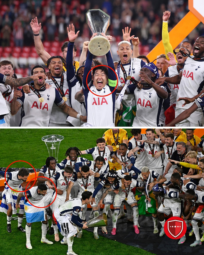 Nhiều cầu thủ Tottenham (khoanh đỏ) không nhận được huy chương Europa League