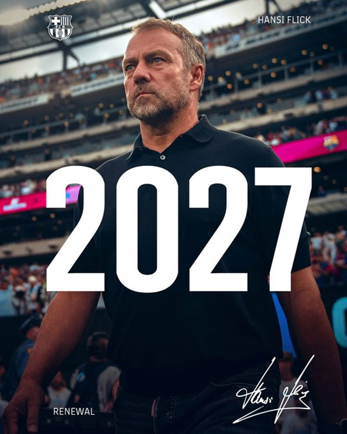 Flick chính thức gia hạn với Barca tới năm 2027