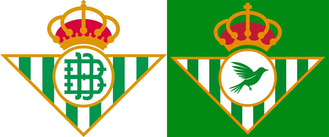 Betis đùa rằng sẽ đổi logo cũ (bên trái) sang logo mới có hình 1 chú chim để hy vọng mang tới vận may