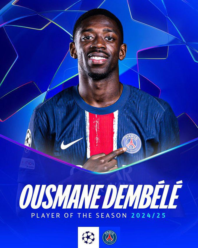 Dembele giành giải cầu thủ xuất sắc nhất Champions League 2024/25